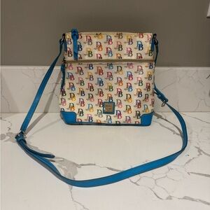 Dooney & Bourke Multicolor Logo Crossbody Bag with Blue Trim